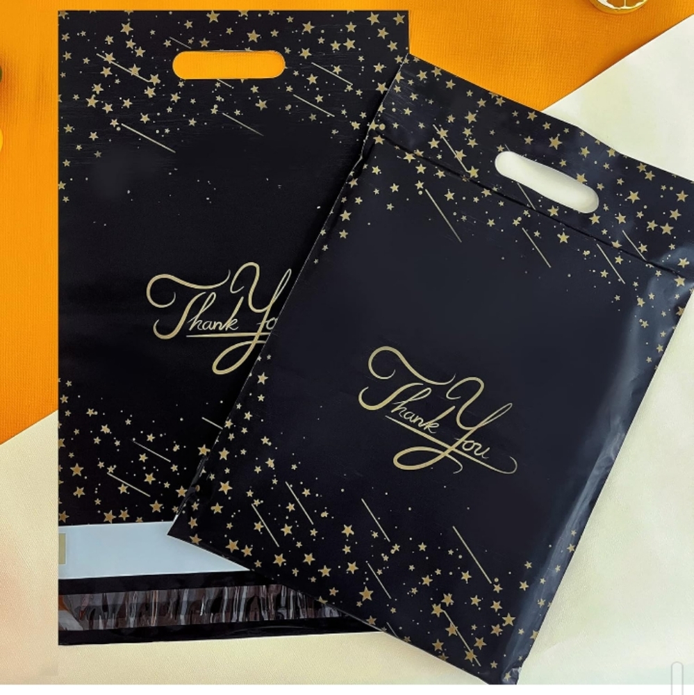 20 Black Star Handle Design Poly Mailers